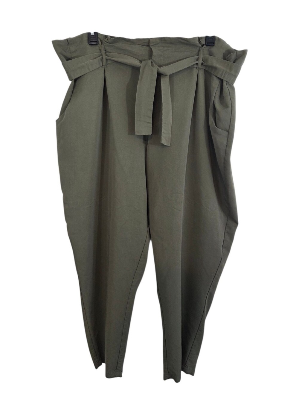 Ophelia Roe Olive Green Baggy Paper Bag High Waist Pants Size 2X ~ Pre-Owned